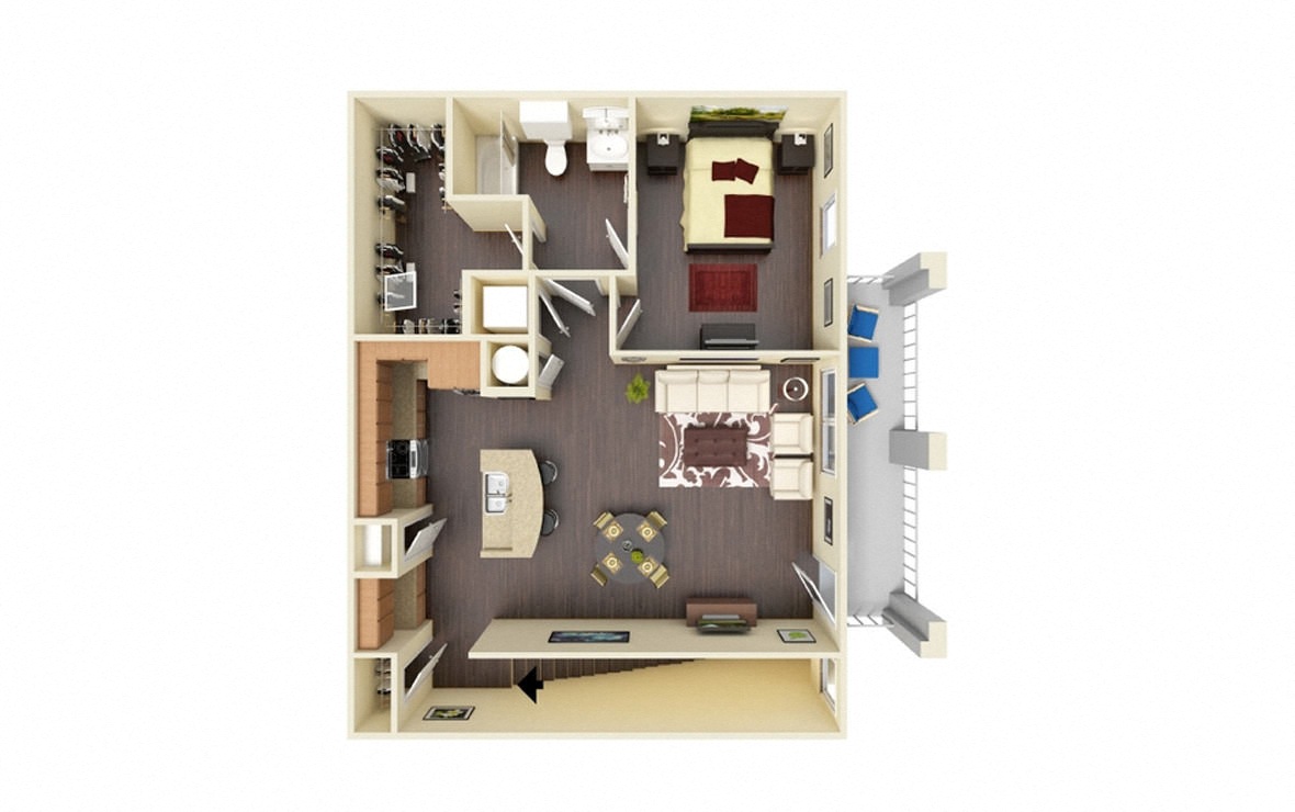 Floor plan for 1 bed, 1 bath, 878 sqft